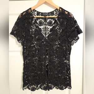 Black crochet cover up top size 1X (runs small) Questions by say what